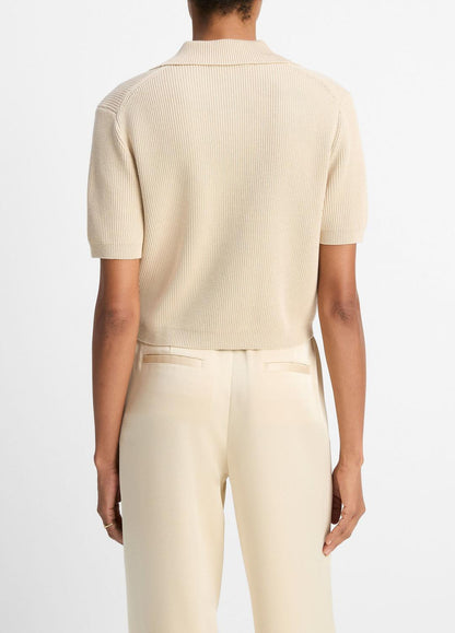 VINCE Sale Ribbed Silk-Cotton Polo Sweater in Sweaters