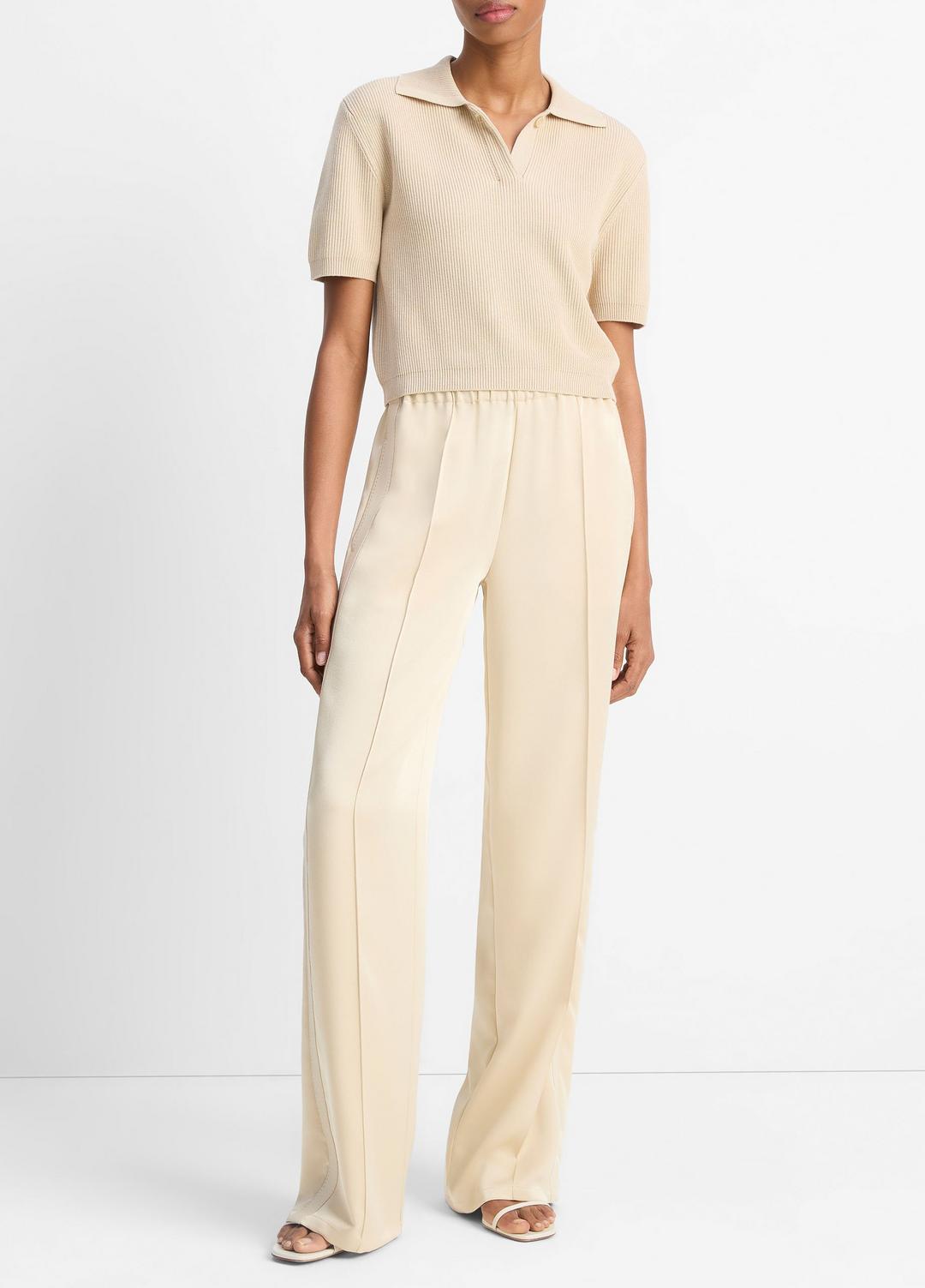 VINCE Sale Ribbed Silk-Cotton Polo Sweater in Sweaters