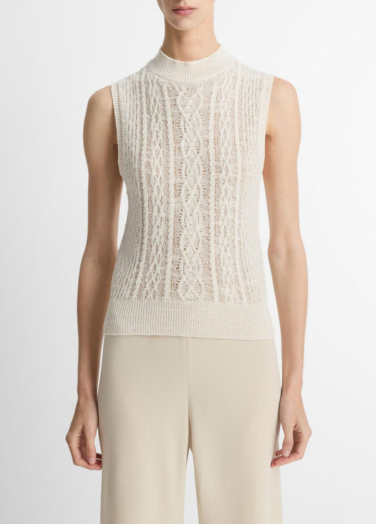 VINCE Sale Cable Cotton-Blend Double-Layer Shell in Sweaters