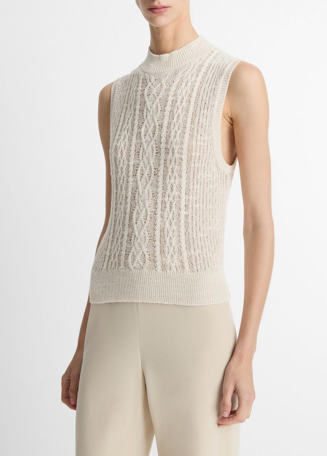 VINCE Sale Cable Cotton-Blend Double-Layer Shell in Sweaters
