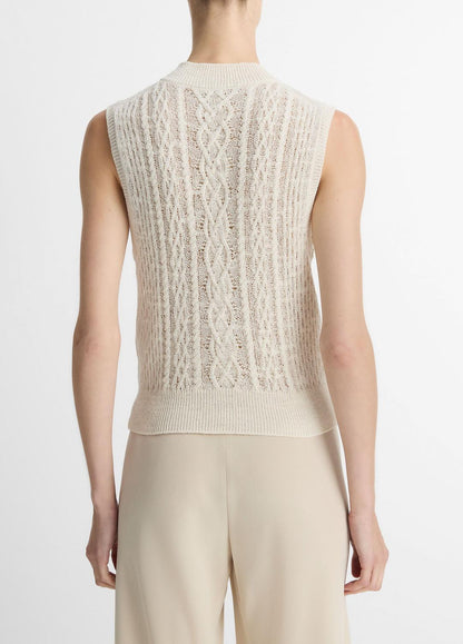 VINCE Sale Cable Cotton-Blend Double-Layer Shell in Sweaters
