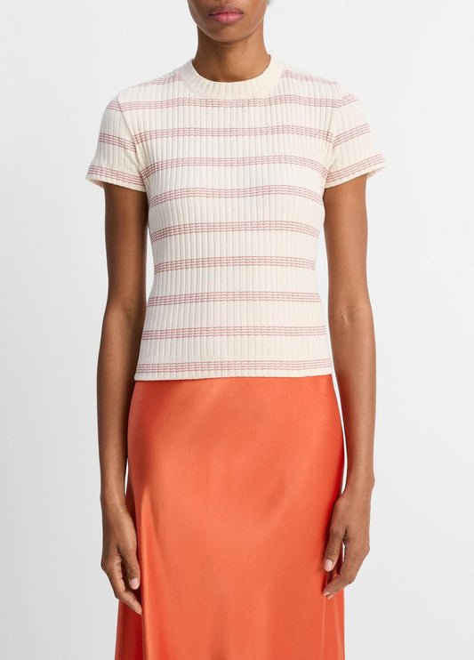VINCE Sale Striped Ribbed Cotton-Blend Top in Shirts & Tees