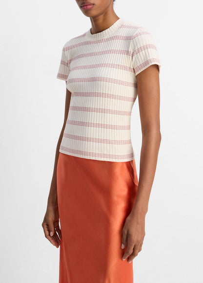 VINCE Sale Striped Ribbed Cotton-Blend Top in Shirts & Tees