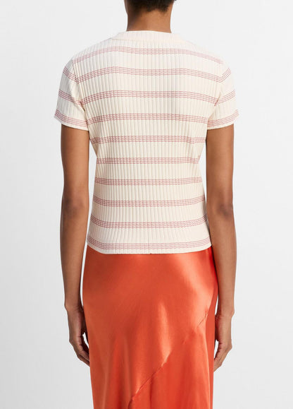 VINCE Sale Striped Ribbed Cotton-Blend Top in Shirts & Tees