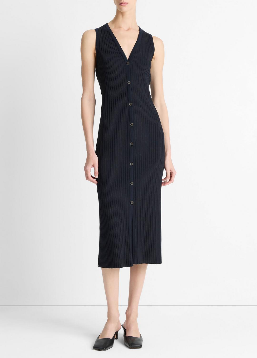 VINCE Sale Ribbed Cotton-Blend Button-Front Dress in Dresses & Skirts