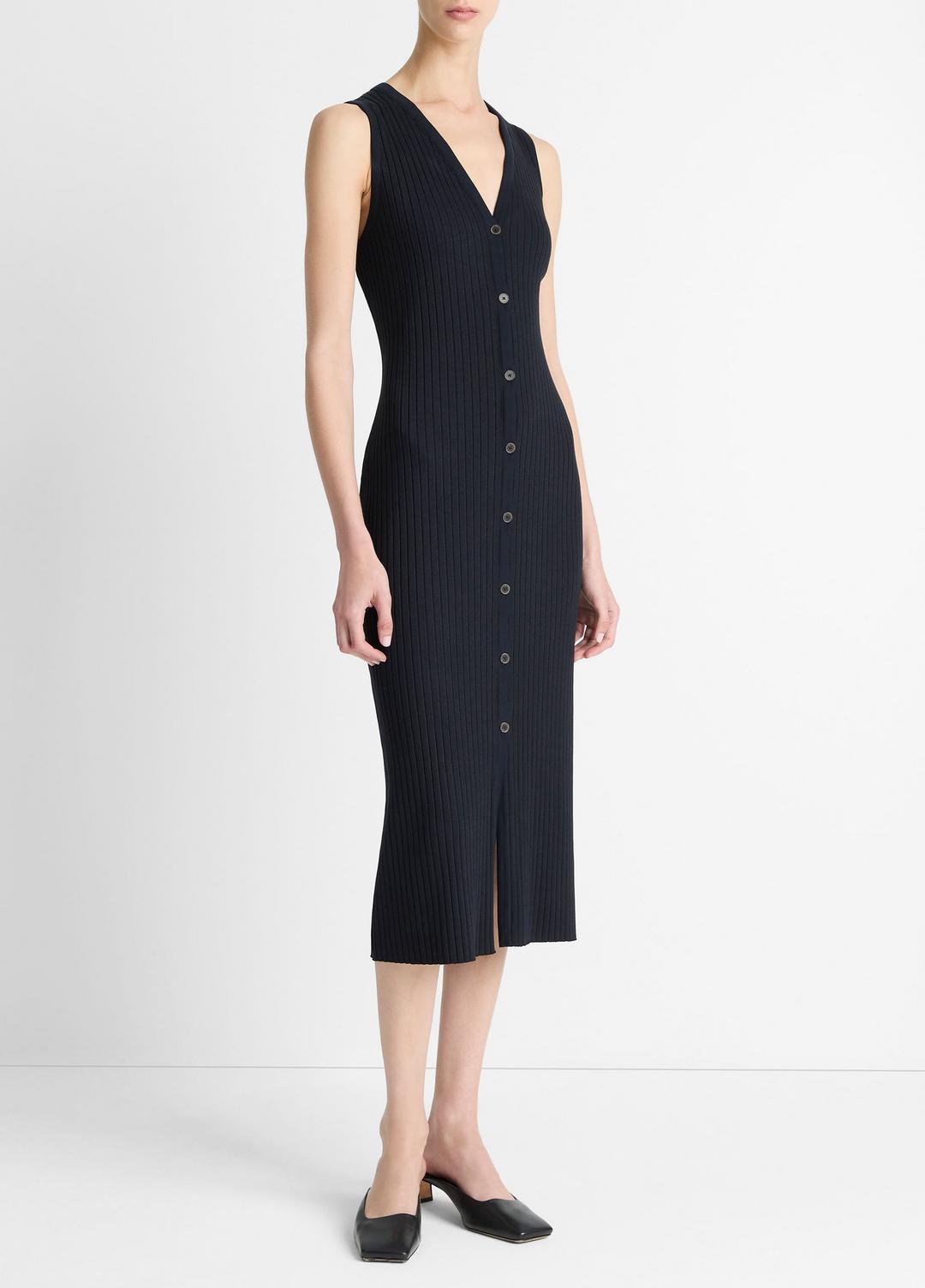 VINCE Sale Ribbed Cotton-Blend Button-Front Dress in Dresses & Skirts