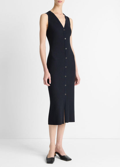 VINCE Sale Ribbed Cotton-Blend Button-Front Dress in Dresses & Skirts