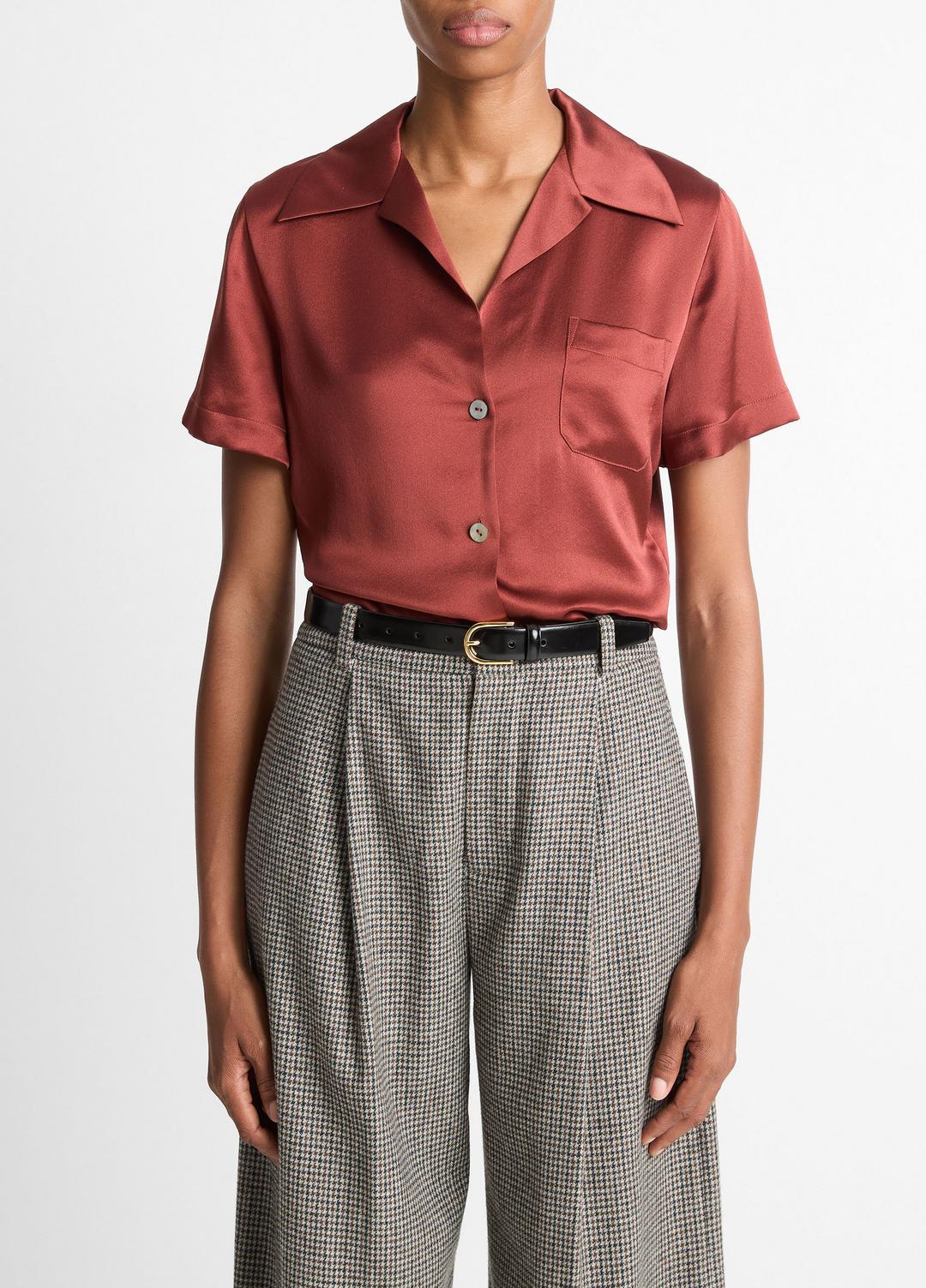 VINCE Sale Silk Short-Sleeve Button-Front Shirt in Shirts & Tees