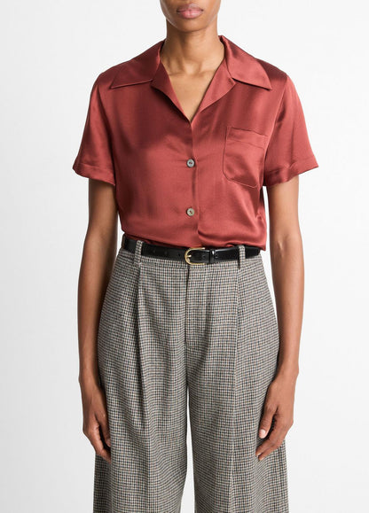 VINCE Sale Silk Short-Sleeve Button-Front Shirt in Shirts & Tees