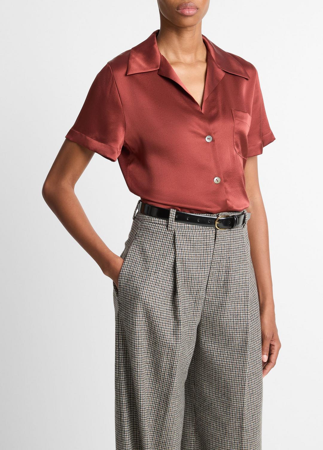 VINCE Sale Silk Short-Sleeve Button-Front Shirt in Shirts & Tees