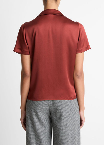 VINCE Sale Silk Short-Sleeve Button-Front Shirt in Shirts & Tees