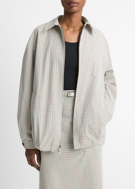 VINCE Sale Gardener's Check Cotton Oversized Bomber Jacket in Jackets & Outerwear