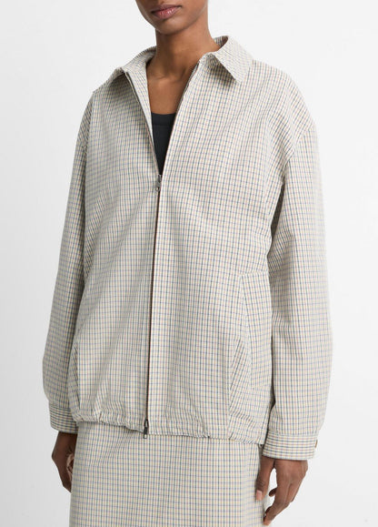 VINCE Sale Gardener's Check Cotton Oversized Bomber Jacket in Jackets & Outerwear