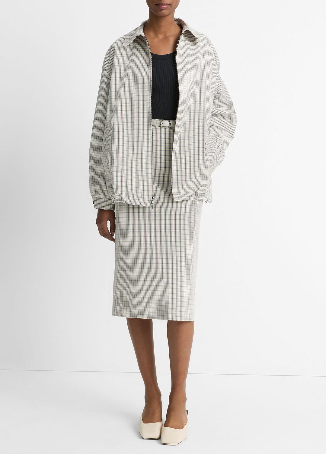 VINCE Sale Gardener's Check Cotton Oversized Bomber Jacket in Jackets & Outerwear