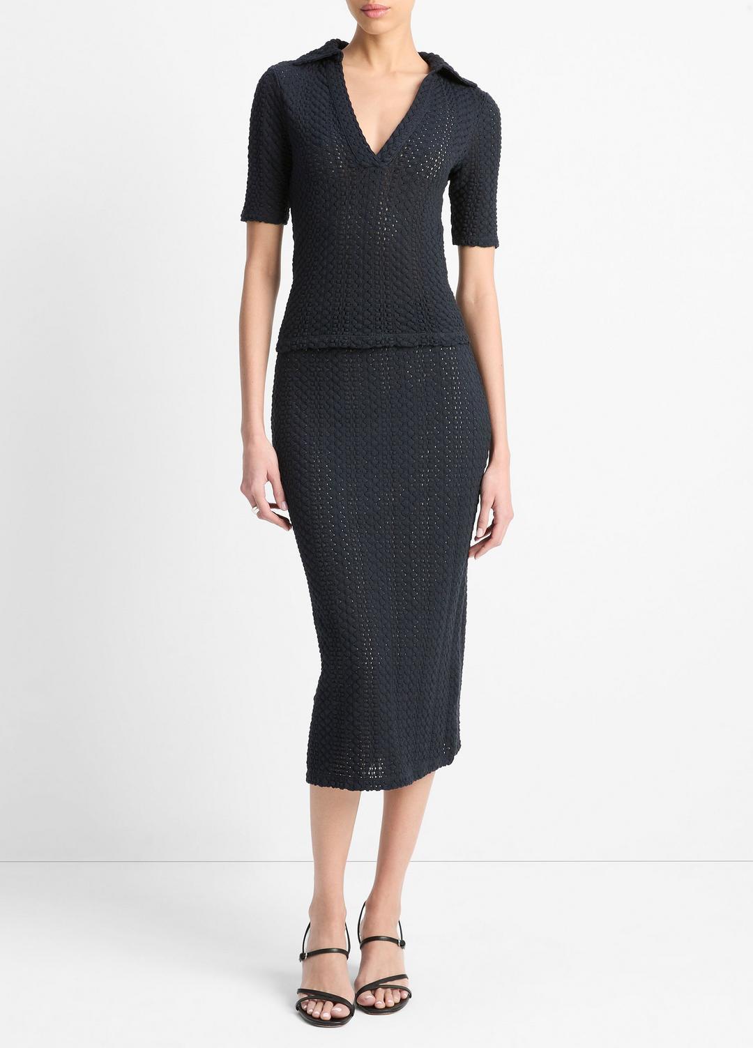 VINCE Sale Textural Cotton Elbow-Sleeve Polo Top in Shirts & Tees
