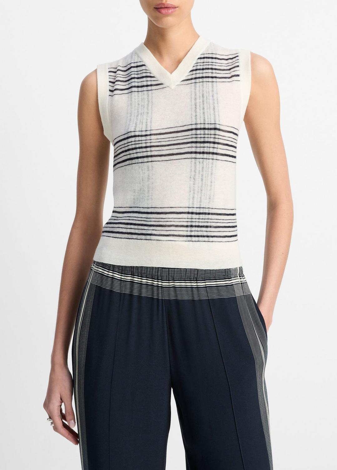 VINCE Sale Featherweight Plaid Wool Sweater Vest in Sweaters