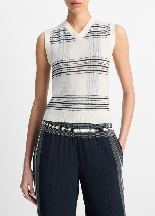 VINCE Sale Featherweight Plaid Wool Sweater Vest in Sweaters