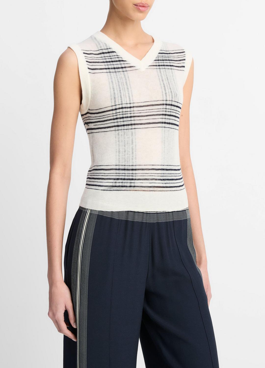 VINCE Sale Featherweight Plaid Wool Sweater Vest in Sweaters