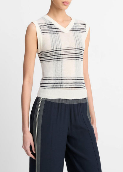 VINCE Sale Featherweight Plaid Wool Sweater Vest in Sweaters