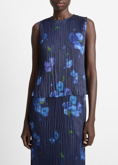 VINCE Sale Poppy Blur Crushed Satin Shell in Shirts & Tees