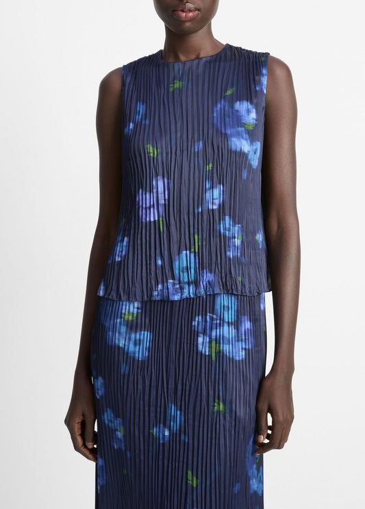 VINCE Sale Poppy Blur Crushed Satin Shell in Shirts & Tees