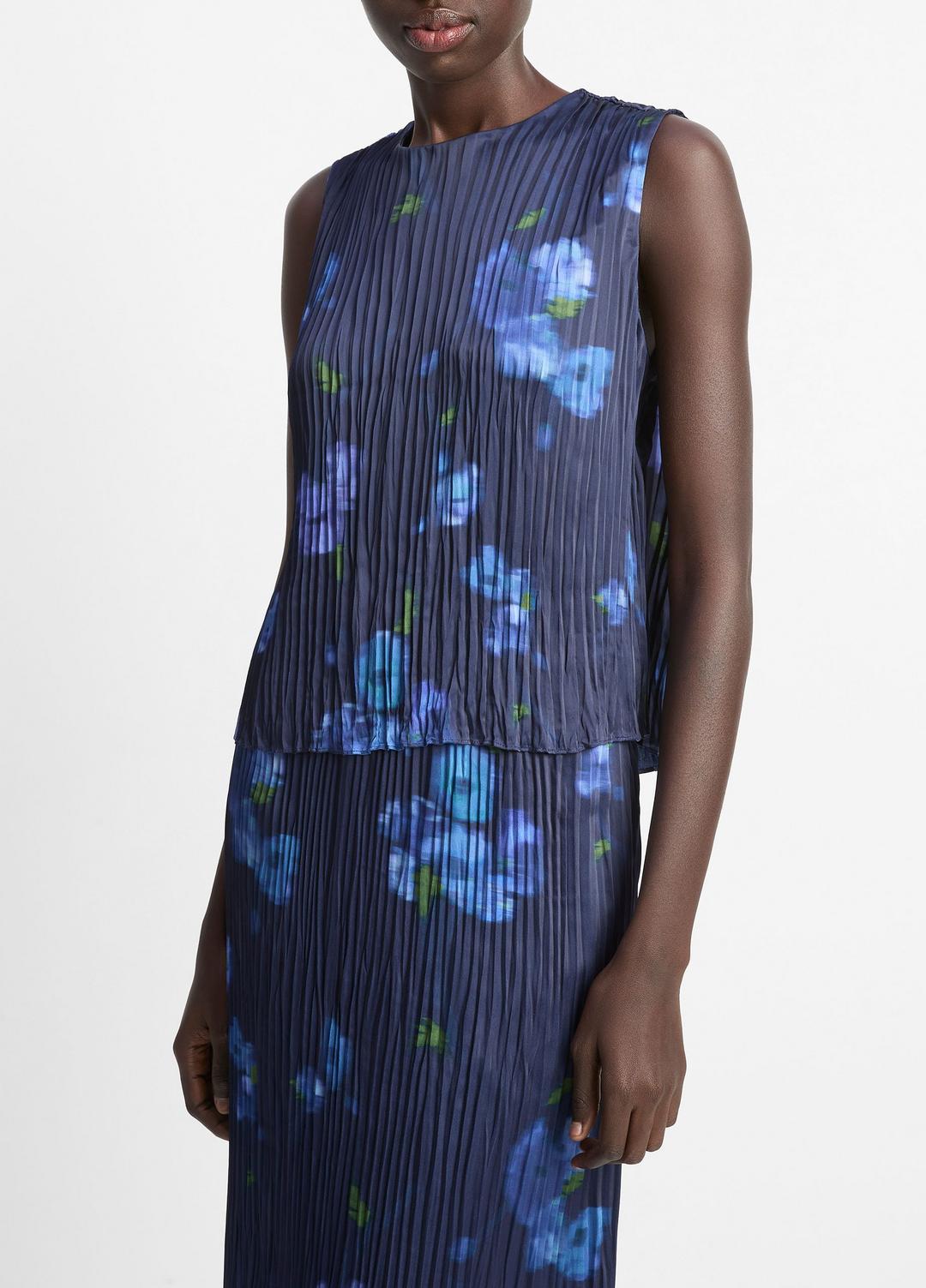 VINCE Sale Poppy Blur Crushed Satin Shell in Shirts & Tees