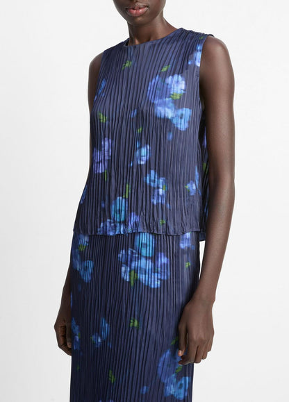 VINCE Sale Poppy Blur Crushed Satin Shell in Shirts & Tees