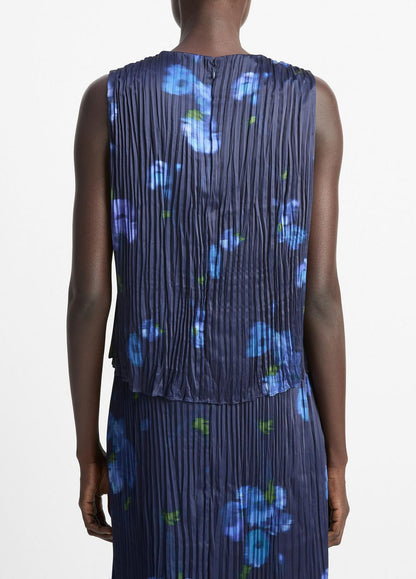 VINCE Sale Poppy Blur Crushed Satin Shell in Shirts & Tees