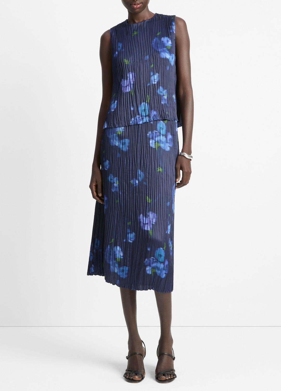 VINCE Sale Poppy Blur Crushed Satin Shell in Shirts & Tees