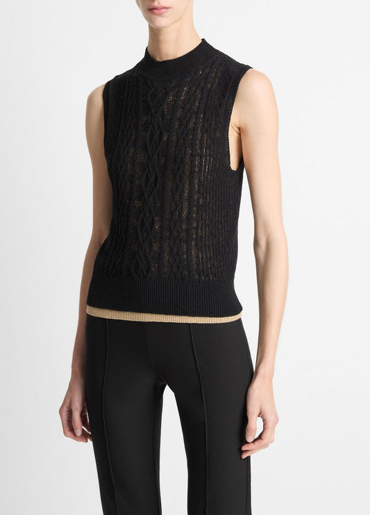 VINCE Sale Cable Cotton-Blend Double-Layer Shell in Sweaters