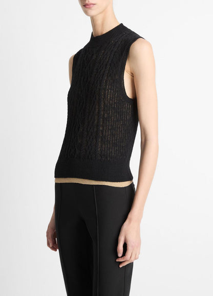VINCE Sale Cable Cotton-Blend Double-Layer Shell in Sweaters