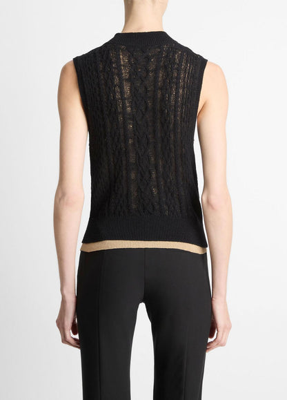 VINCE Sale Cable Cotton-Blend Double-Layer Shell in Sweaters
