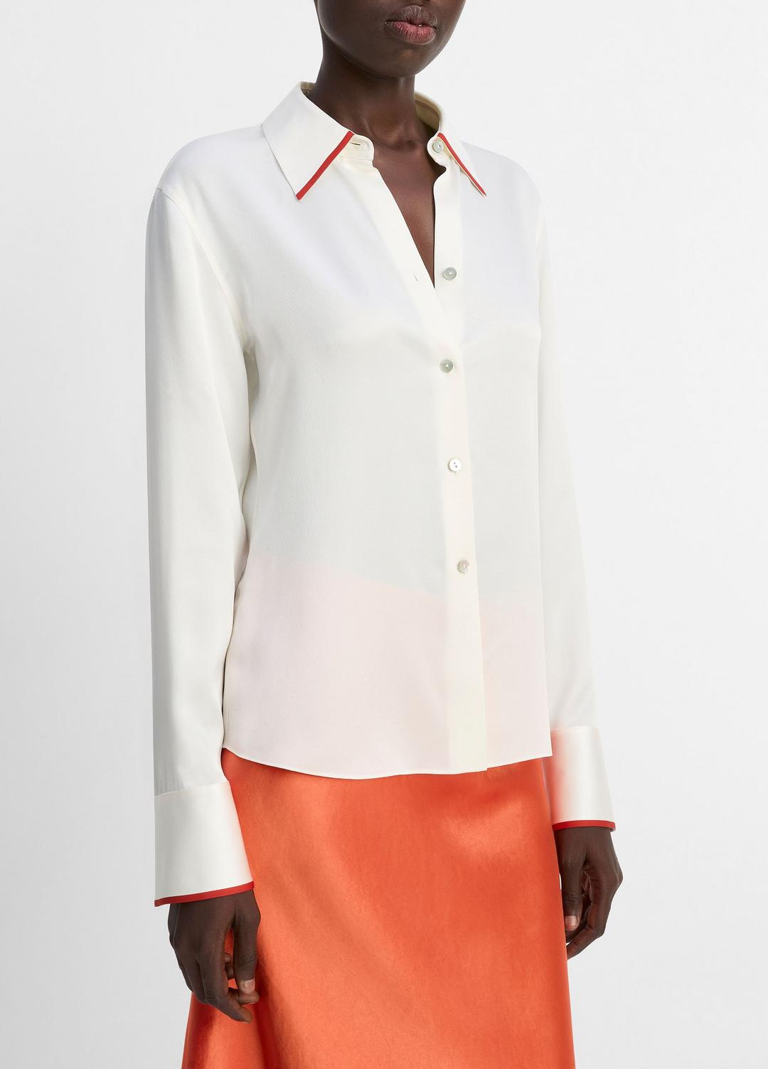 VINCE Sale Tipped Silk Button-Front Blouse in Shirts & Tees