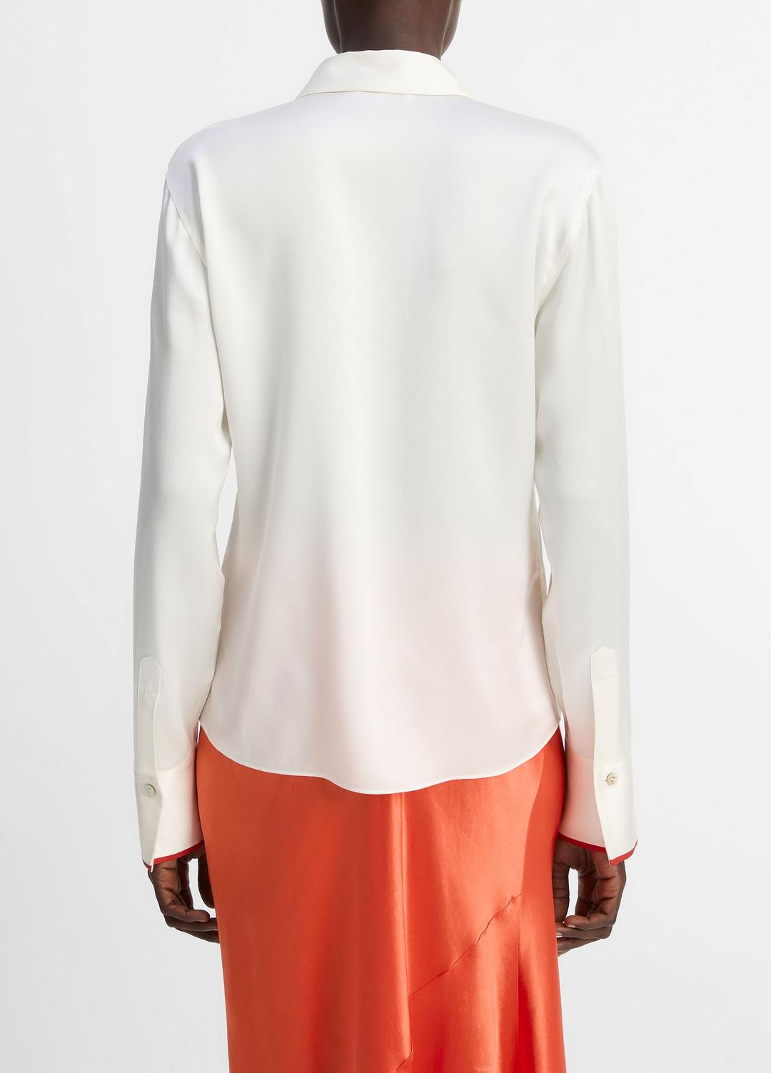 VINCE Sale Tipped Silk Button-Front Blouse in Shirts & Tees