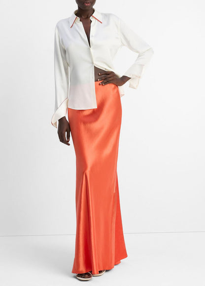 VINCE Sale Tipped Silk Button-Front Blouse in Shirts & Tees