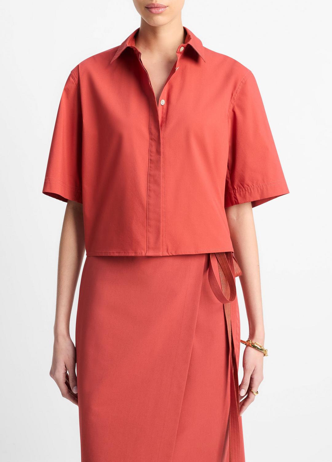 VINCE Sale Cotton Short-Sleeve Cropped Shirt in Shirts & Tees