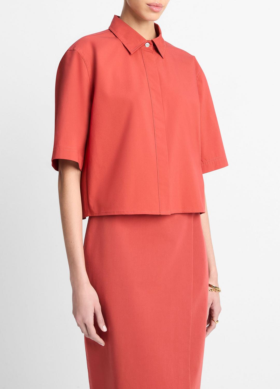 VINCE Sale Cotton Short-Sleeve Cropped Shirt in Shirts & Tees