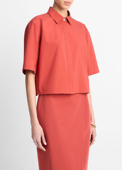 VINCE Sale Cotton Short-Sleeve Cropped Shirt in Shirts & Tees