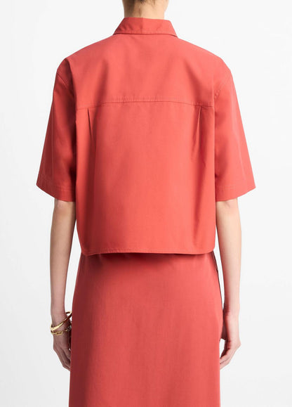 VINCE Sale Cotton Short-Sleeve Cropped Shirt in Shirts & Tees