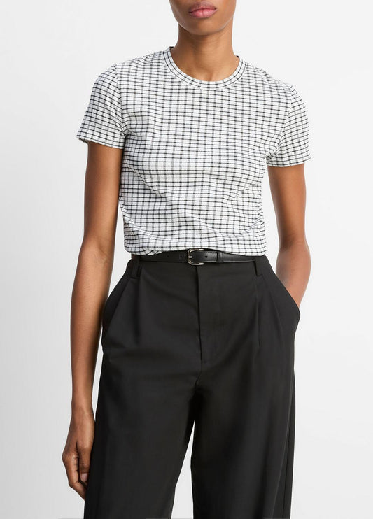 VINCE Sale Checked Smocked T-Shirt in Shirts & Tees