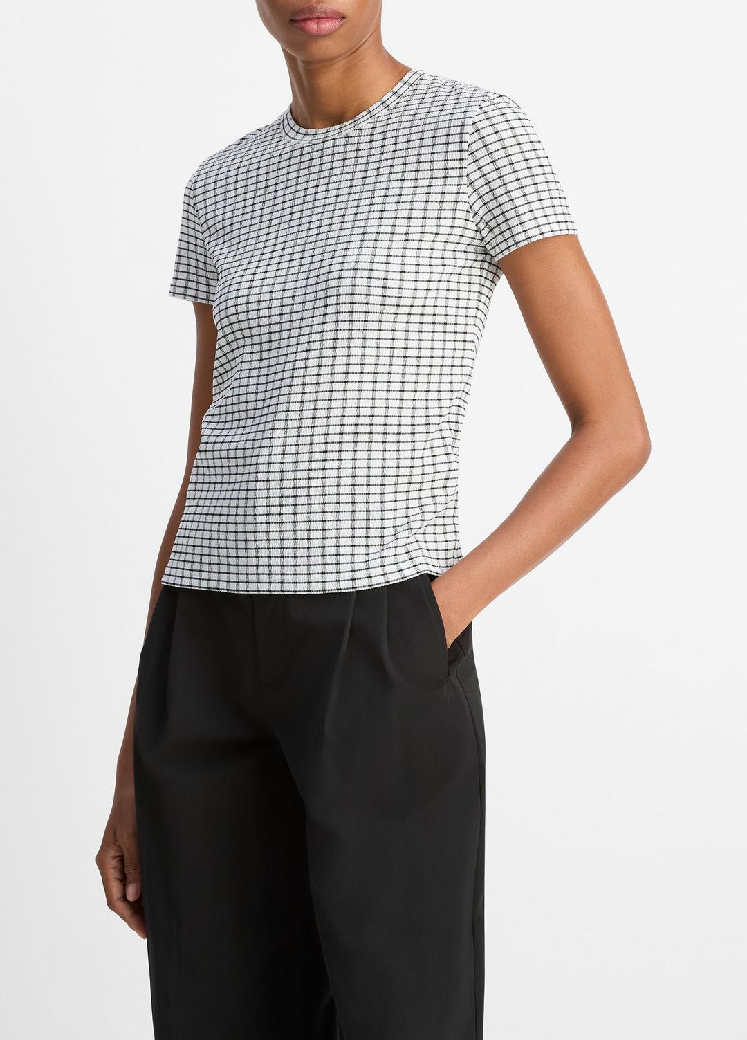 VINCE Sale Checked Smocked T-Shirt in Shirts & Tees