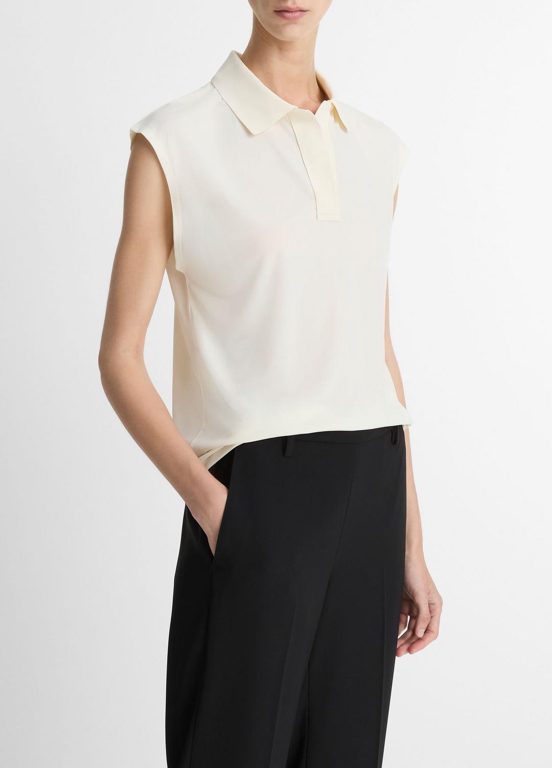 VINCE Sale Matte Jersey Cap-Sleeve Polo Top in Shirts & Tees