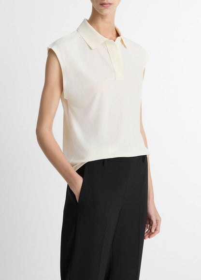 VINCE Sale Matte Jersey Cap-Sleeve Polo Top in Shirts & Tees
