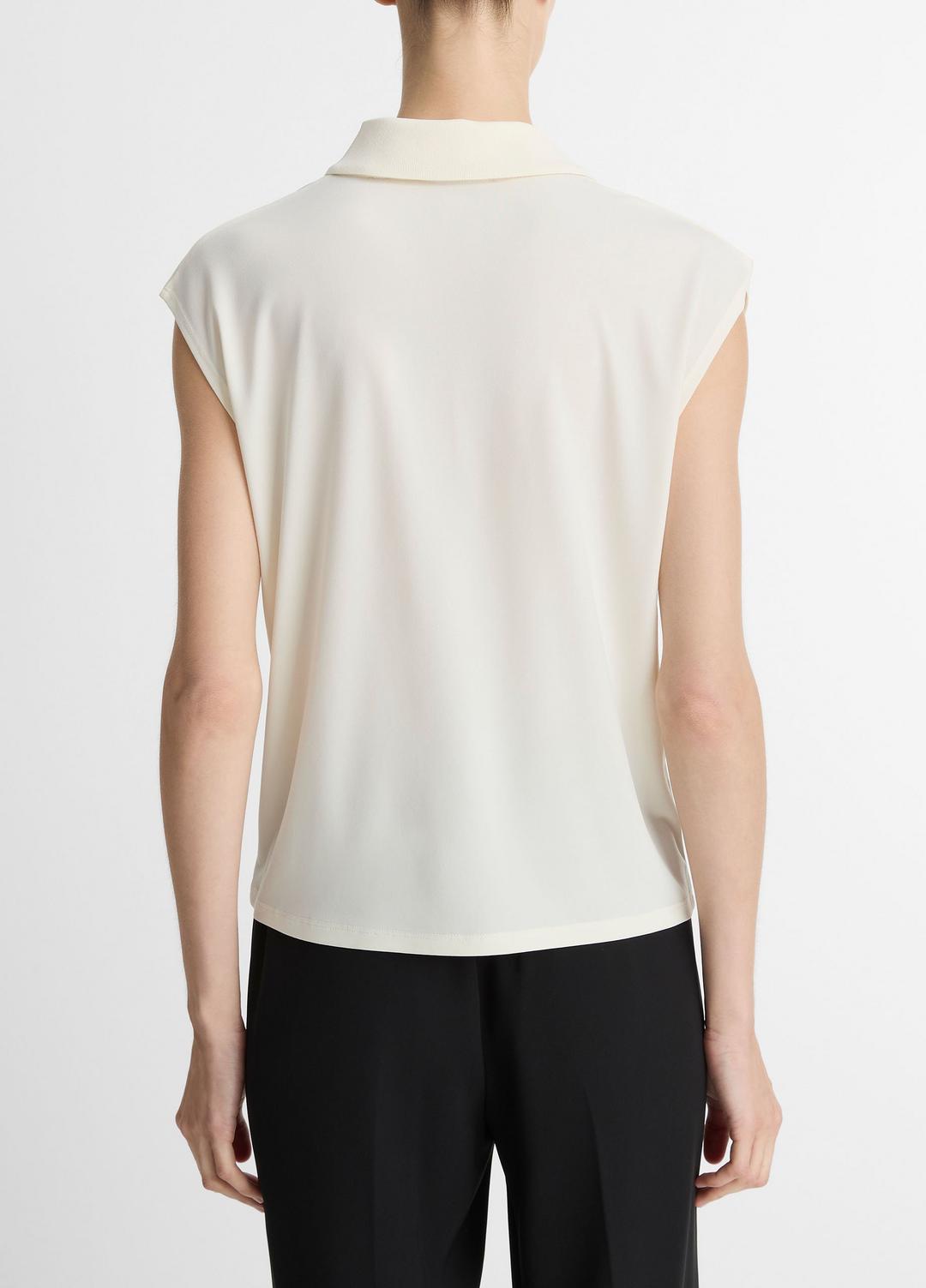 VINCE Sale Matte Jersey Cap-Sleeve Polo Top in Shirts & Tees