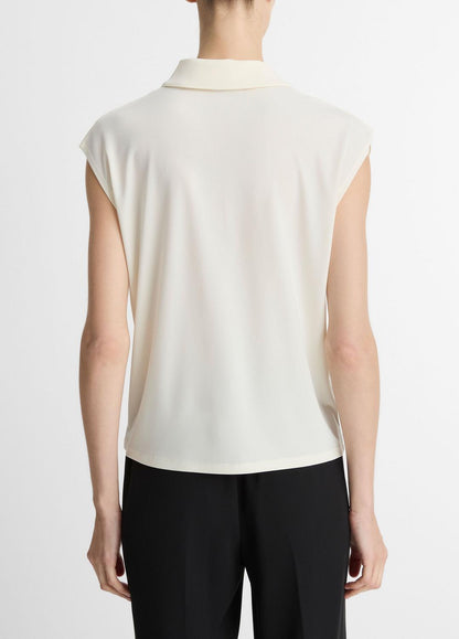 VINCE Sale Matte Jersey Cap-Sleeve Polo Top in Shirts & Tees