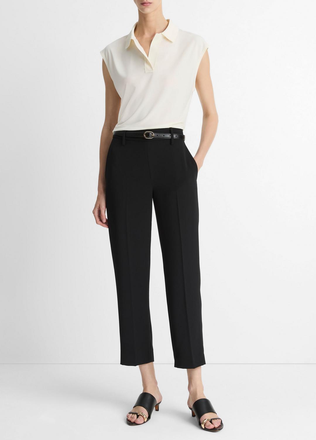 VINCE Sale Matte Jersey Cap-Sleeve Polo Top in Shirts & Tees