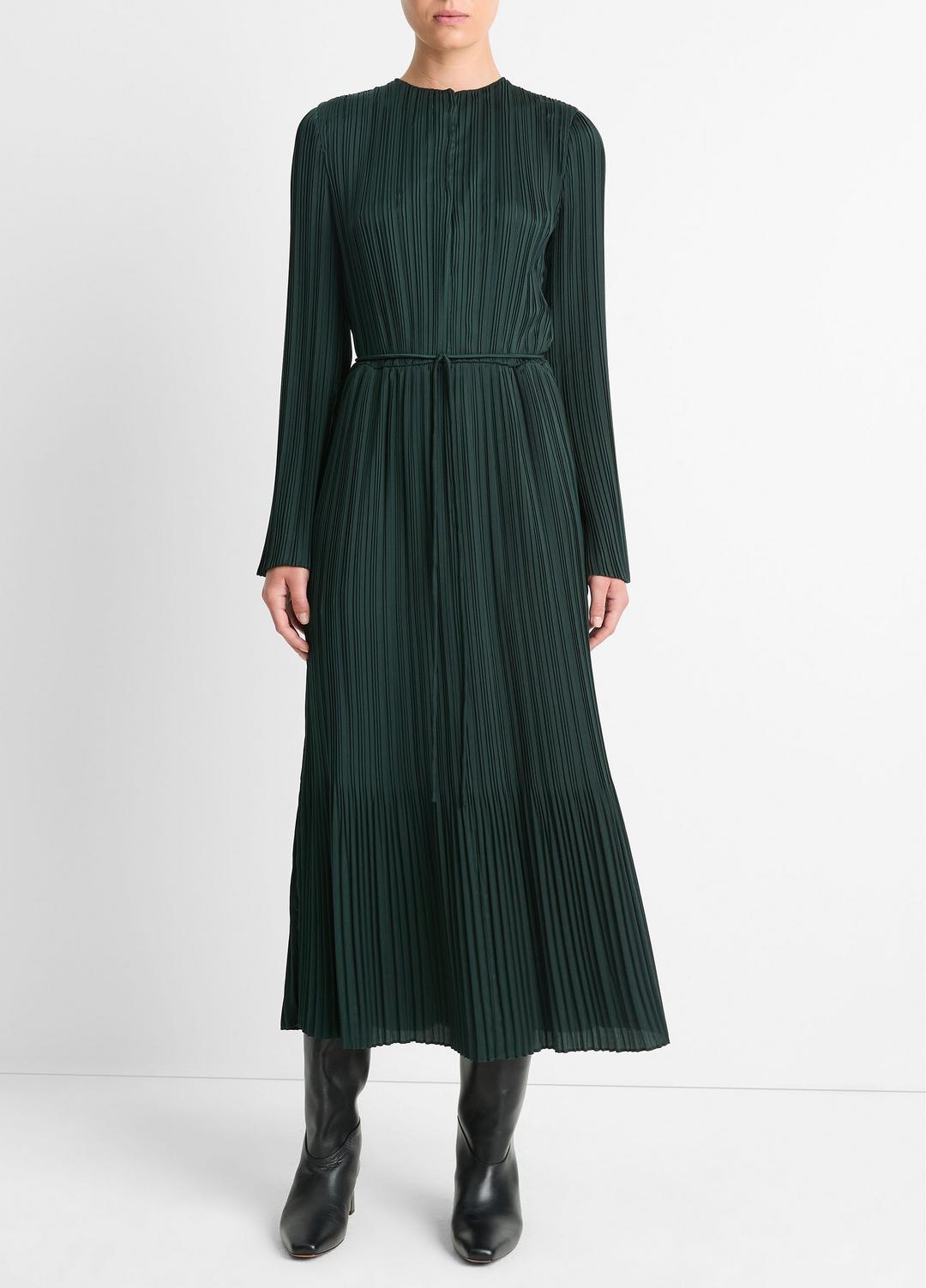 VINCE Sale Pleated Satin Long-Sleeve Dress in Dresses & Skirts