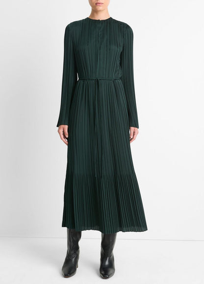 VINCE Sale Pleated Satin Long-Sleeve Dress in Dresses & Skirts