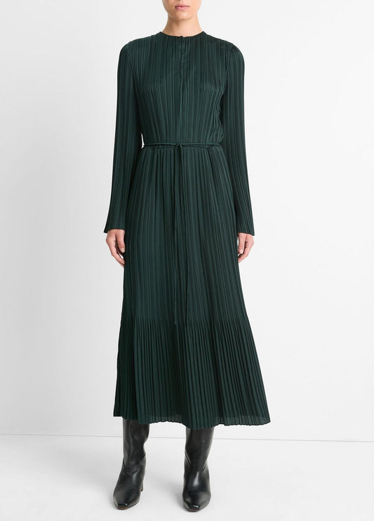 VINCE Sale Pleated Satin Long-Sleeve Dress in Dresses & Skirts