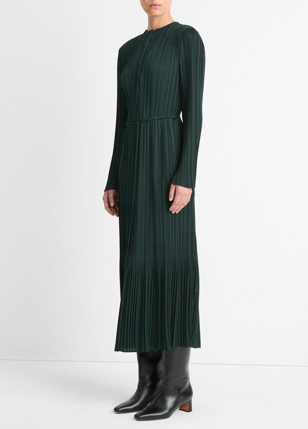 VINCE Sale Pleated Satin Long-Sleeve Dress in Dresses & Skirts